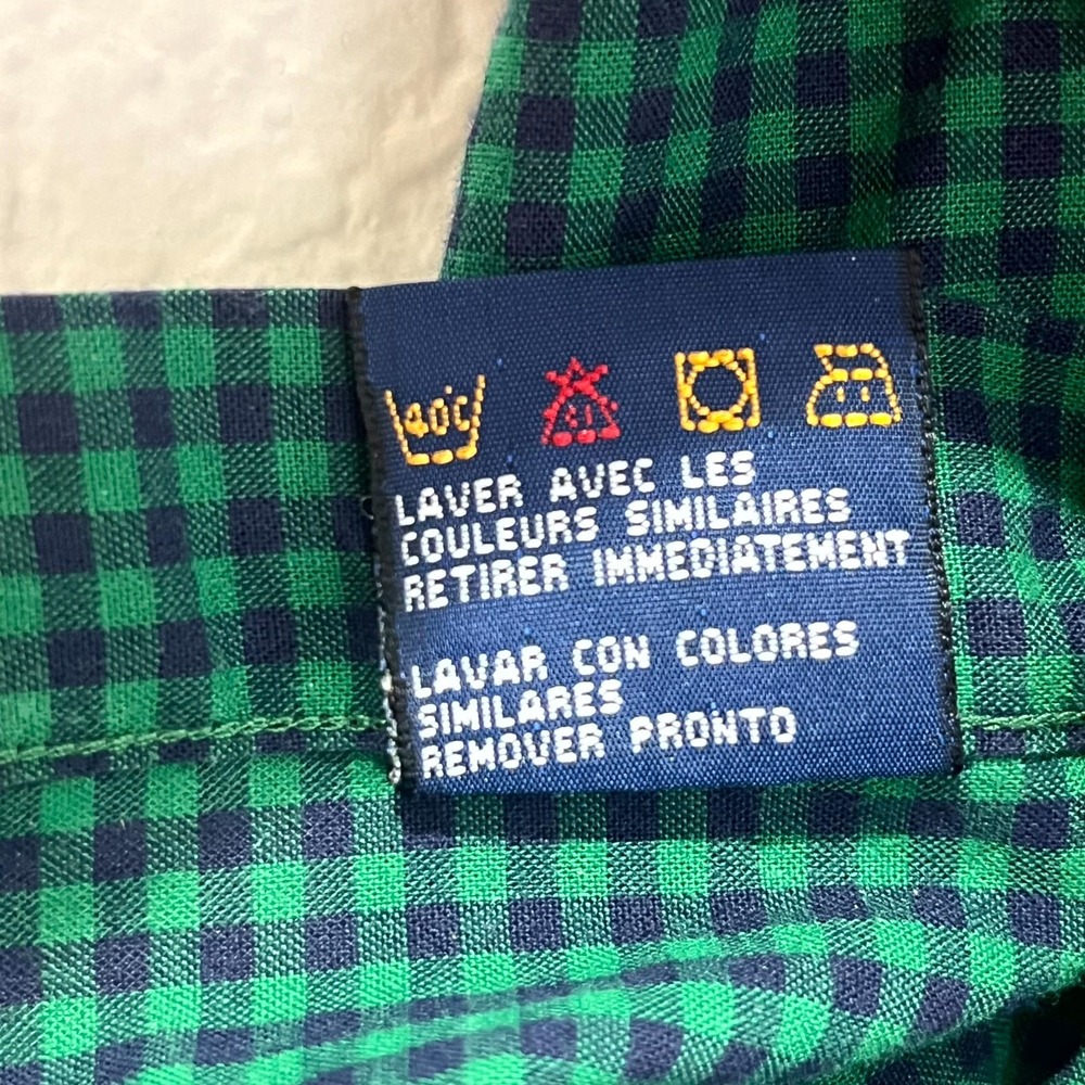 Vintage Tommy Hilfiger Shirt Men XL Green Blue Micro Gingham Pleated Button Down - Picture 4 of 13